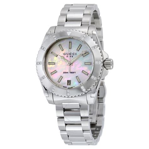 gucci dive mother of pearl ladies watch|gucci watch interchangeable rings.